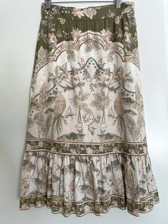 Rachel Zoe Ruffle Tiered Floral Tropical Print Midi Skirt - Picture 4 of 12